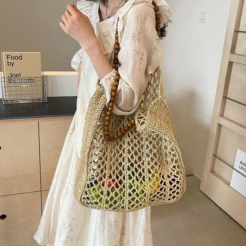 UAKISS  -  Hollow Out Straw Underarm Bags for Women 2024 Korean Fashion Summer Shoulder Bags Lady Travel Handbags Female Weave Beach Bag