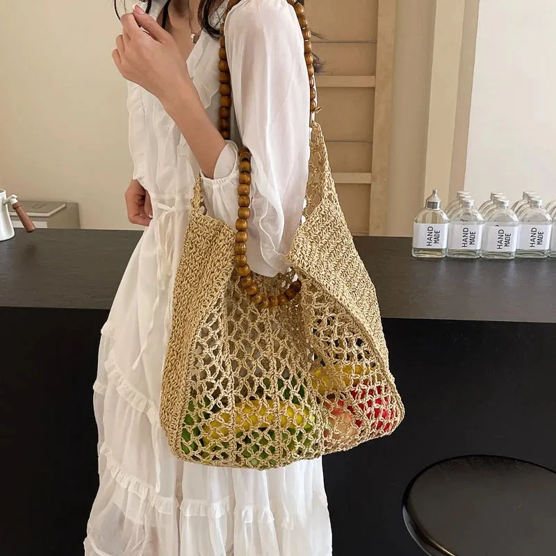 UAKISS  -  Hollow Out Straw Underarm Bags for Women 2024 Korean Fashion Summer Shoulder Bags Lady Travel Handbags Female Weave Beach Bag
