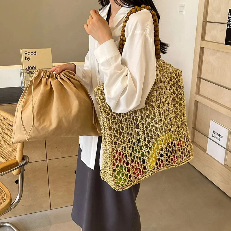 UAKISS  -  Hollow Out Straw Underarm Bags for Women 2024 Korean Fashion Summer Shoulder Bags Lady Travel Handbags Female Weave Beach Bag