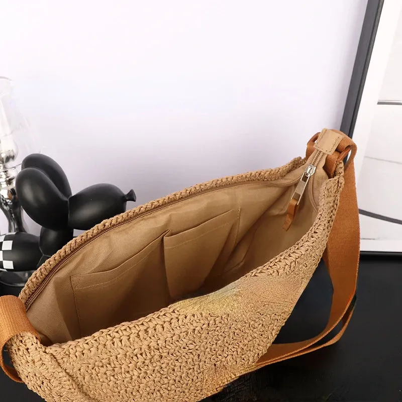 UAKISS  -  Simple Paper Rope Women's Shoulder Bags Summer Fashion Straw Semicircle Crossbody Bag Casual Beach Woven Handbags Underarm Bag