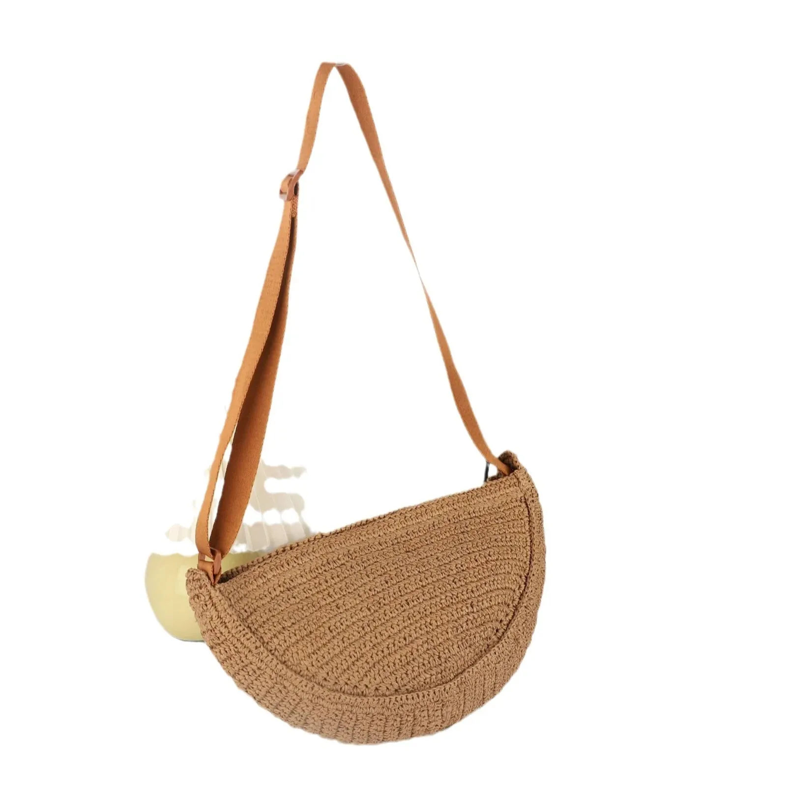 UAKISS  -  Simple Paper Rope Women's Shoulder Bags Summer Fashion Straw Semicircle Crossbody Bag Casual Beach Woven Handbags Underarm Bag