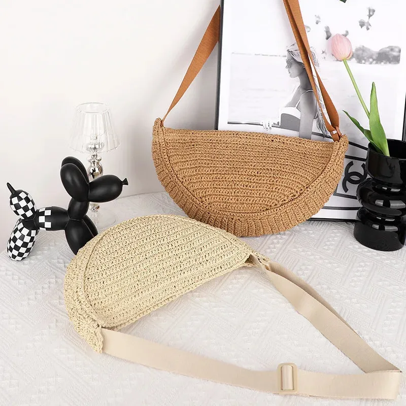 UAKISS  -  Simple Paper Rope Women's Shoulder Bags Summer Fashion Straw Semicircle Crossbody Bag Casual Beach Woven Handbags Underarm Bag