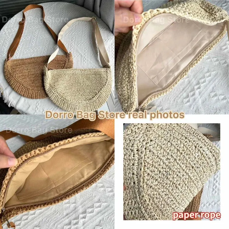 UAKISS  -  Simple Paper Rope Women's Shoulder Bags Summer Fashion Straw Semicircle Crossbody Bag Casual Beach Woven Handbags Underarm Bag