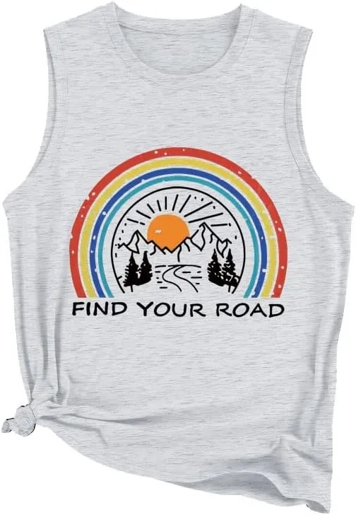 Women Find Your Road Tank Top Summer Funny Travel Vacation Shirt