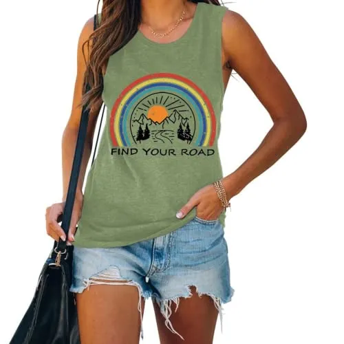 Women Find Your Road Tank Top Summer Funny Travel Vacation Shirt