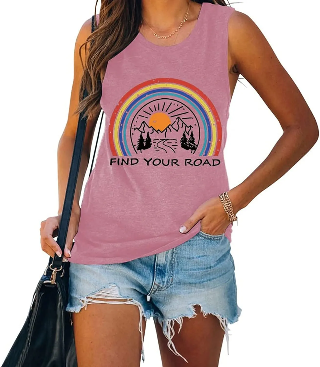 Women Find Your Road Tank Top Summer Funny Travel Vacation Shirt