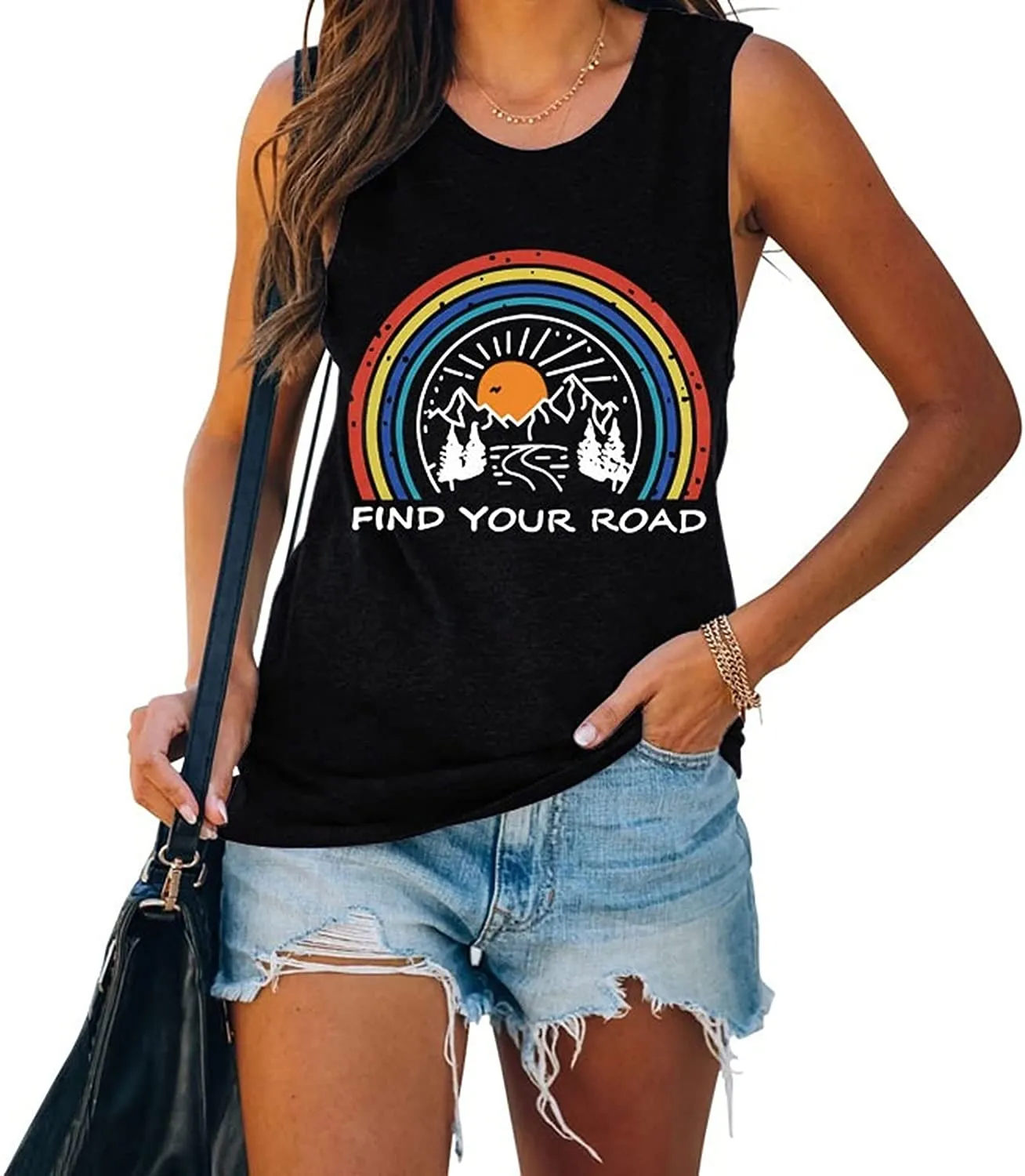Women Find Your Road Tank Top Summer Funny Travel Vacation Shirt
