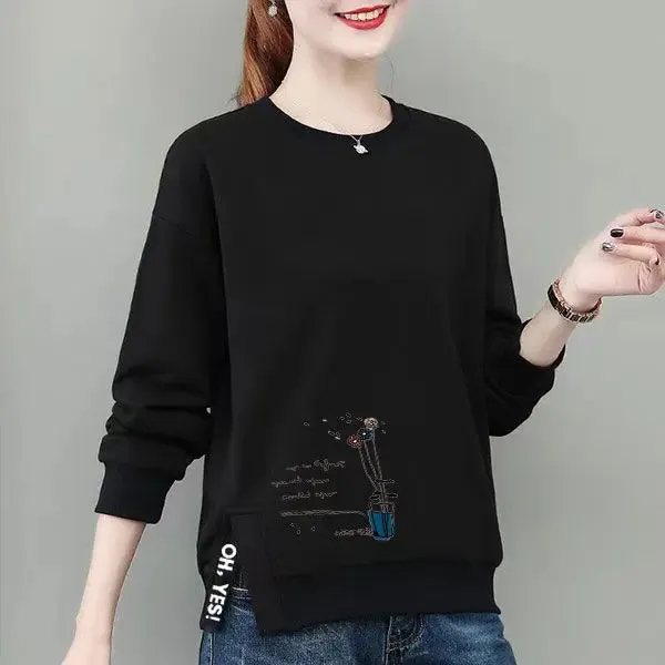 Women's Clothing Pullover Lantern Long Sleeve Autumn Winter Round Neck Geometric Printing Casual Hoodies Office Lady Tops