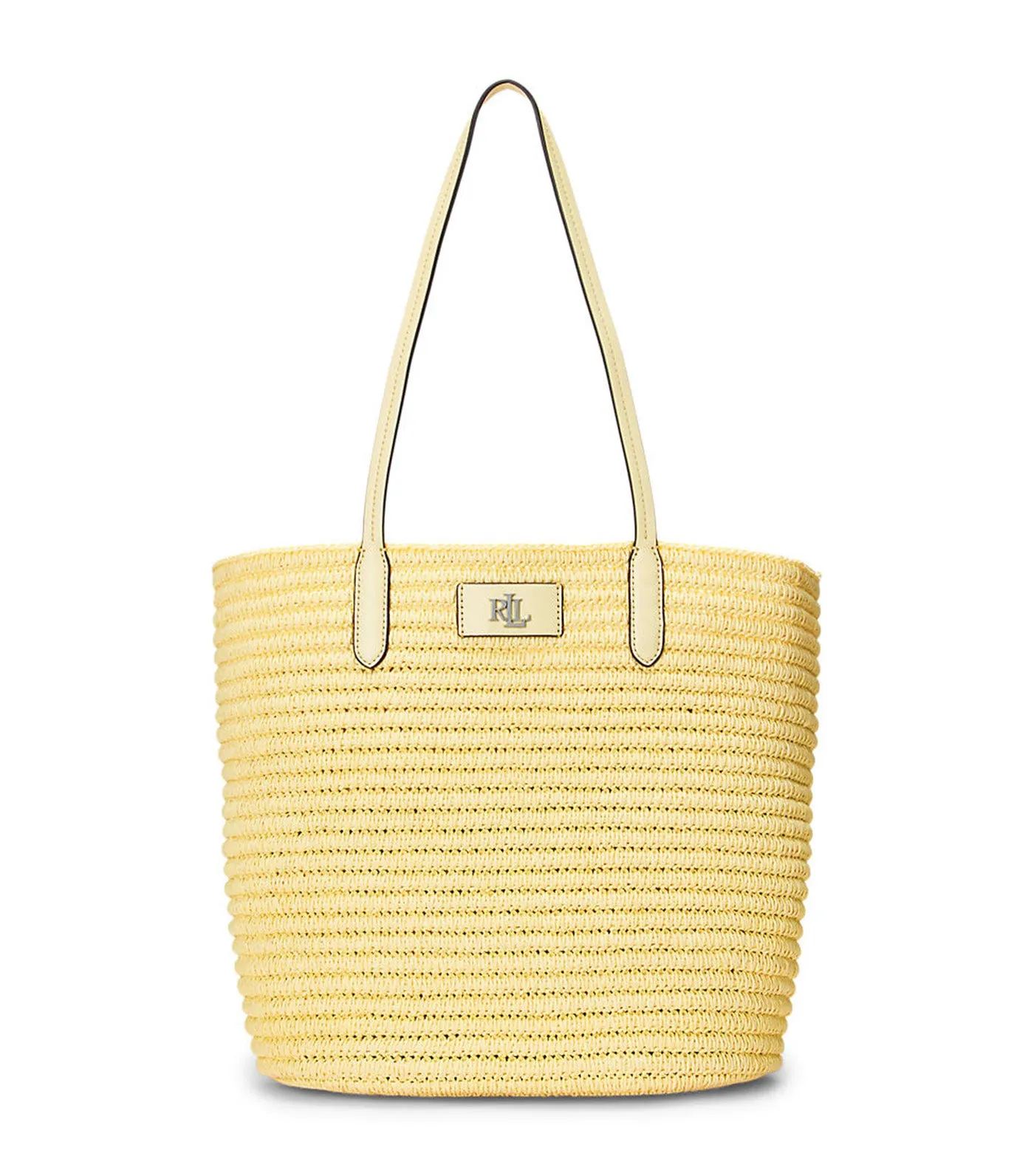 Women's Leather-Trim Straw Large Brie Tote Bag T-Bird Yellow/T-Bird Yellow