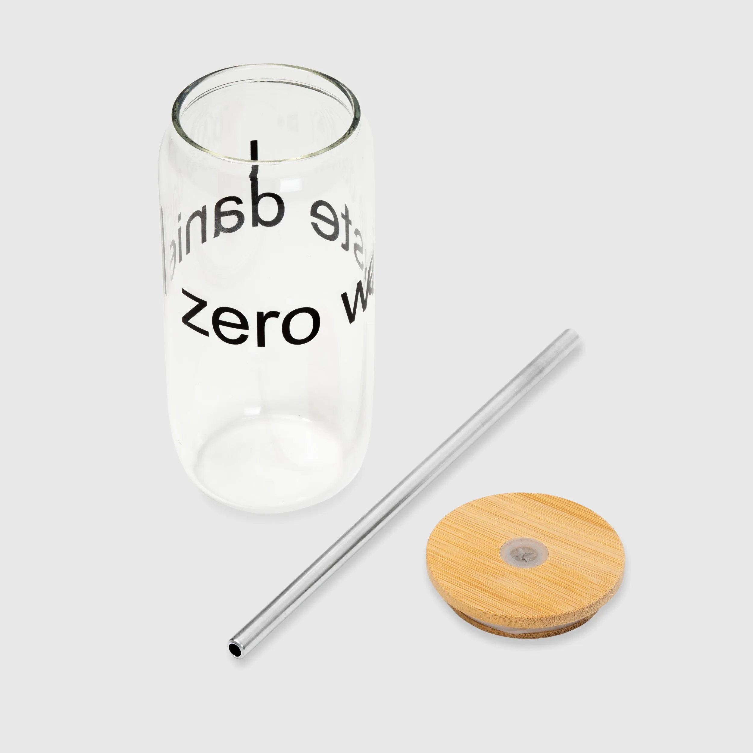 zwd logo (glass and bamboo) reusable cup w/ metal straw (18 oz.)